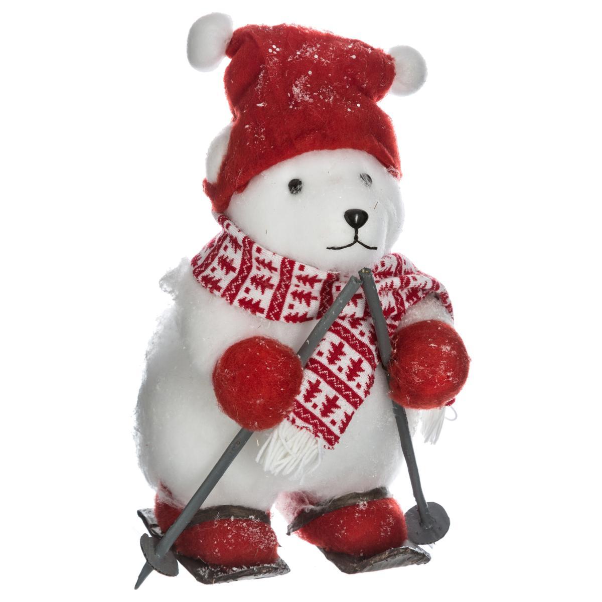Déco de Noël Peluche Bonhomme de Neige avec bonnet et écharpe H 38 cm