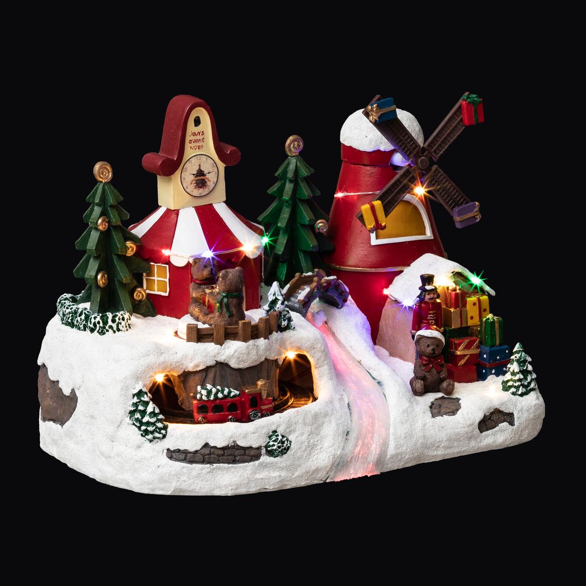 Village de Noël lumineux, Horloge du Père Noël et train Déco, mobilier pour  les professionnels - Decoration Brands