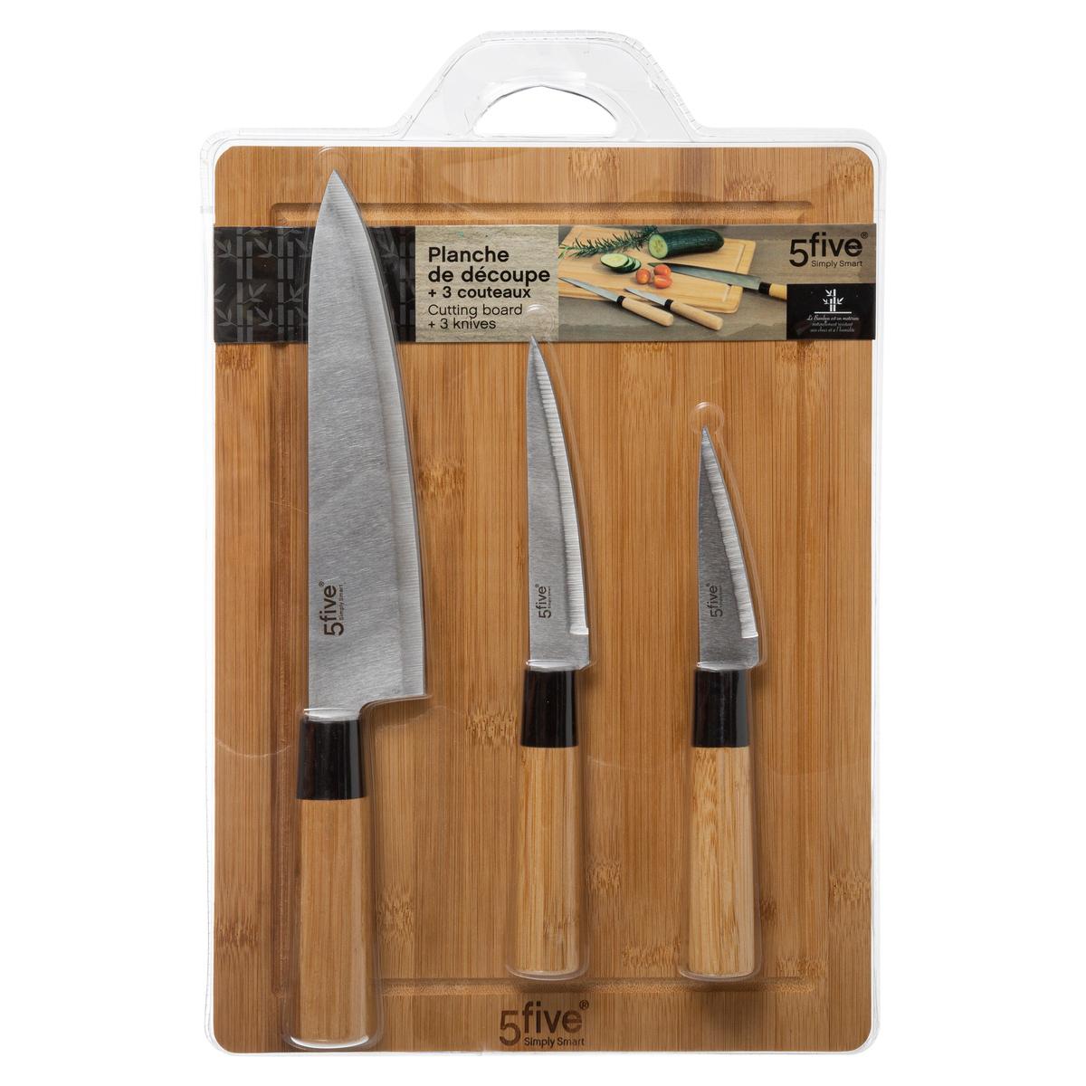 Set of SMART BLACK block knives + SMART Mini sharpener + NATUR oak cutting  board 30x24 cm