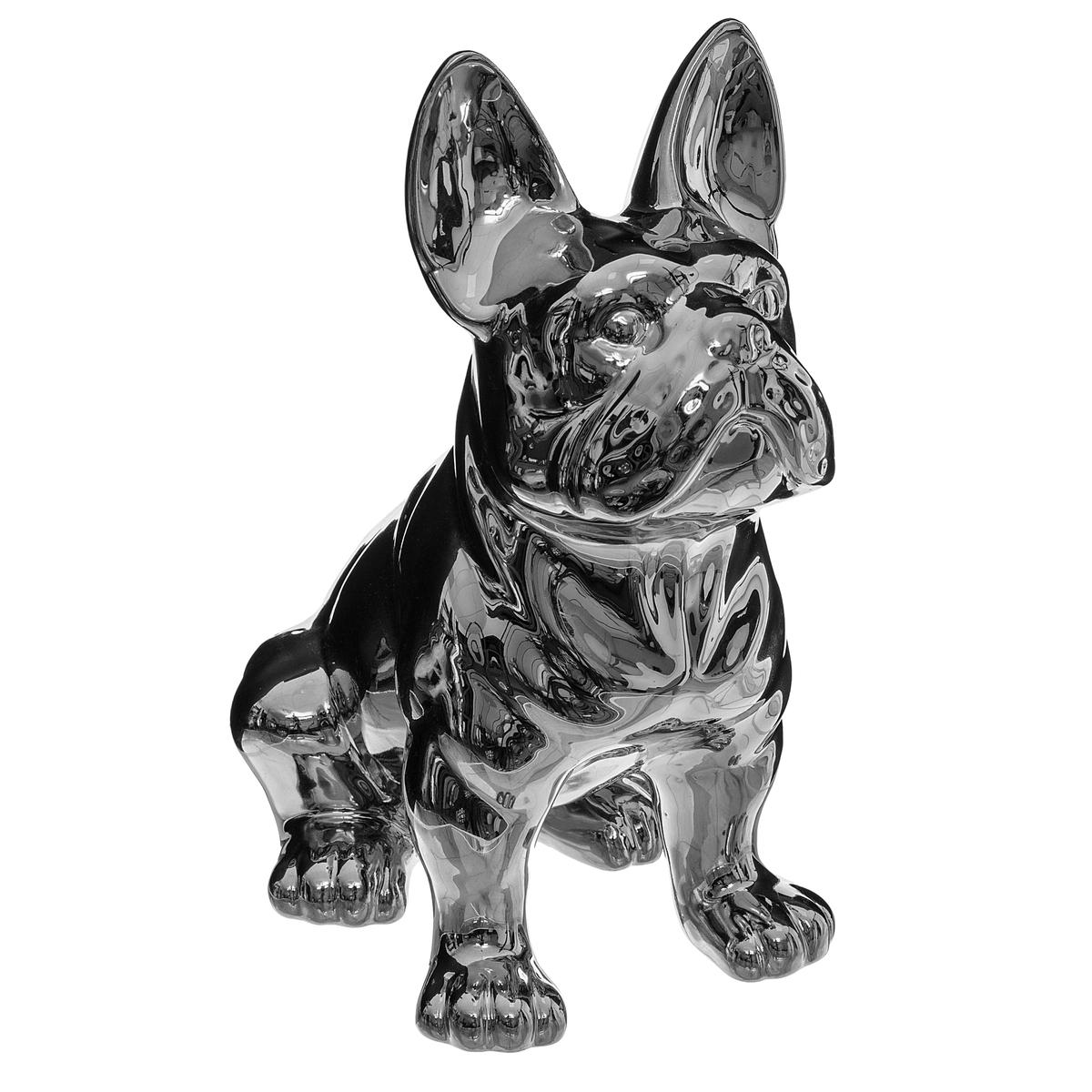 Chien buldog Eden H.22cm céramique argent