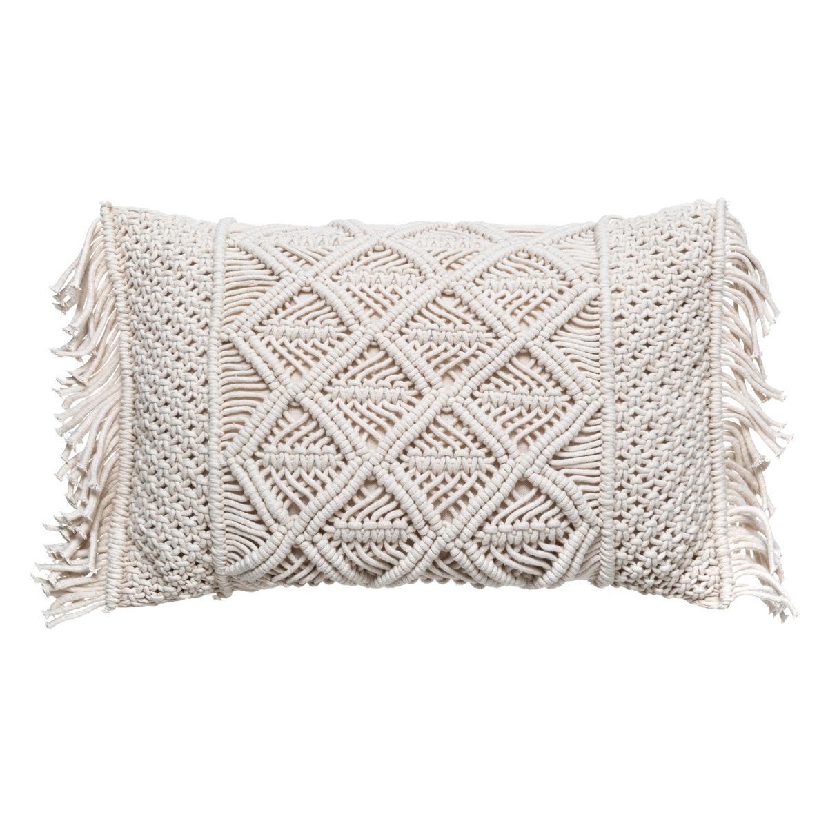 Coussin "Macramé" blanc ivoire 30x50cm