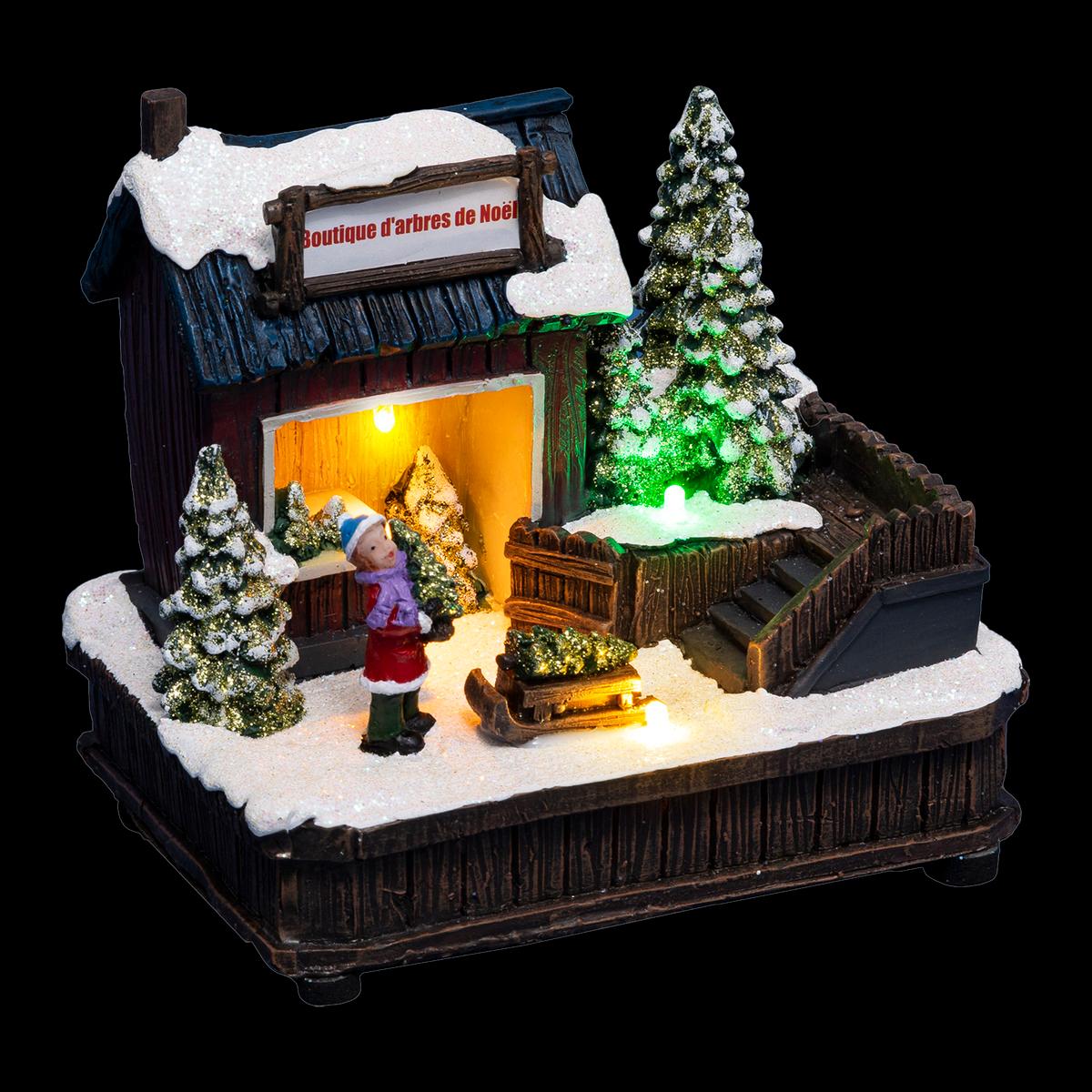 Christmas village tree store 3 multicolored battery-operated LEDs
