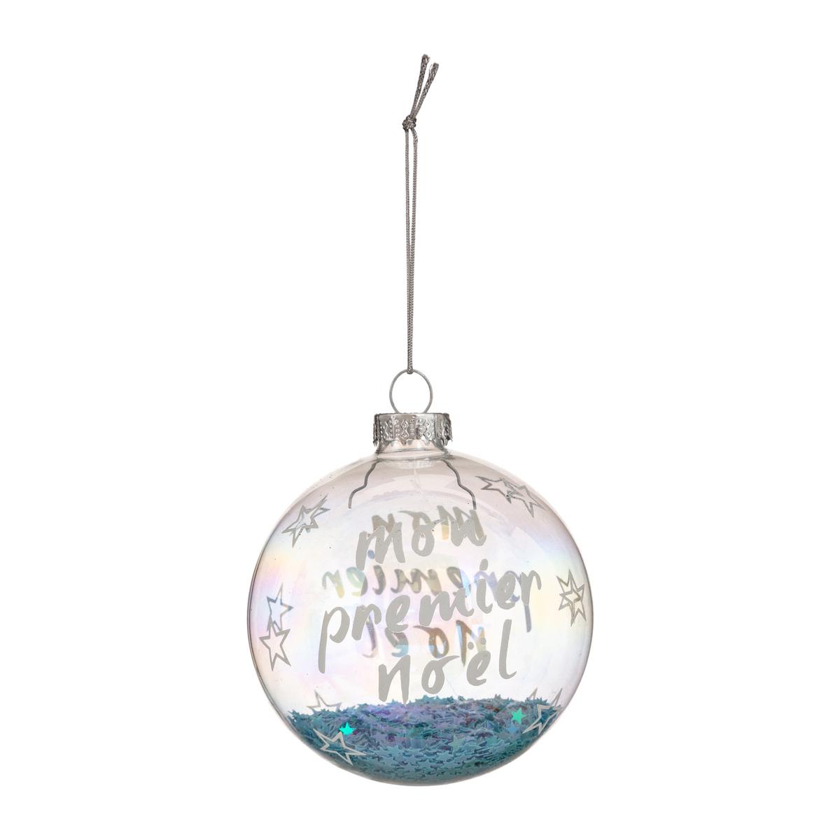 Christmas ball 80 mm My first Santa Claus blue glitter glass ...