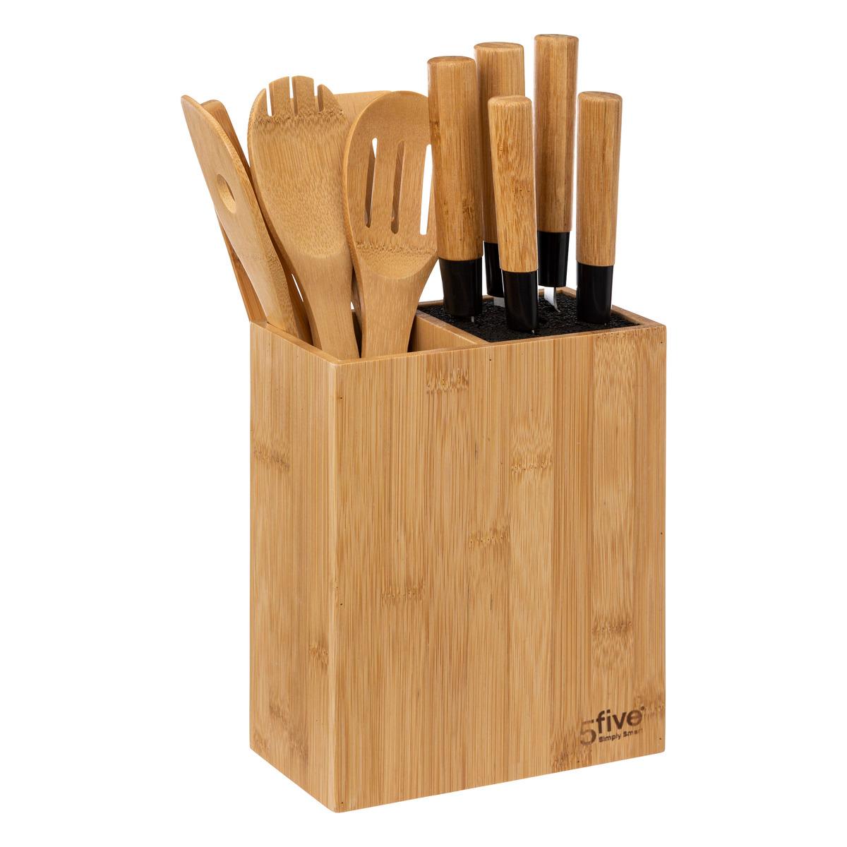 5-Piece BBQ Grilling Tools Utensil Set with Premium Metal Handle Bamboo  Carry Case