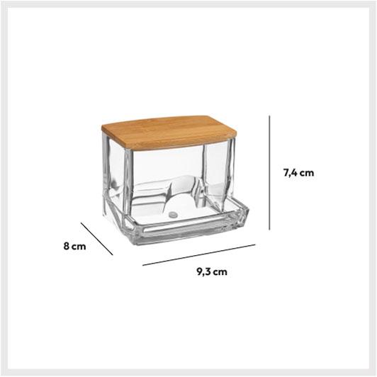 Distributeur coton-tiges transparent et bambou - 9.3x8x7.4cm
