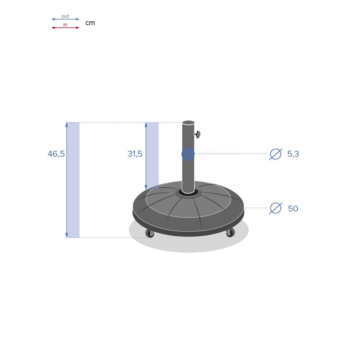 Pied de parasol cadran 25kg en ciment