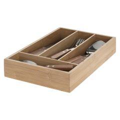 Stainless steel 24-piece cutlery tray and "Cadence" bamboo cutlery tray