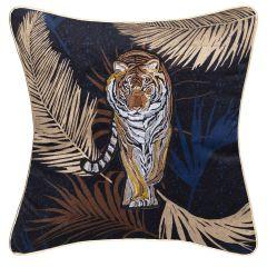 Printed velvet cushion with artificial patch 45x45cm